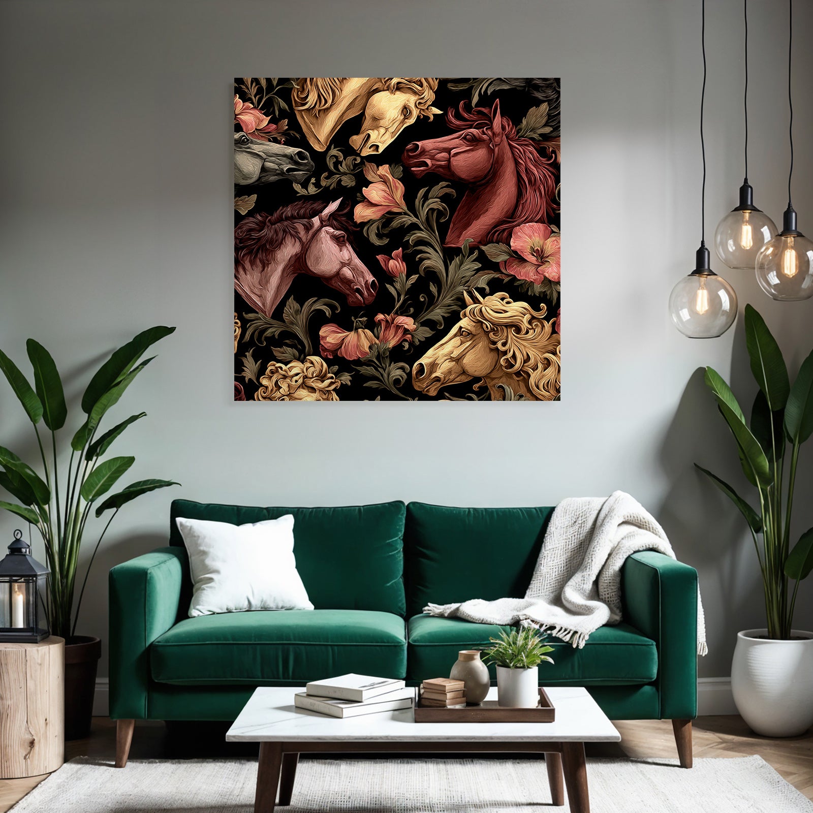 Horse Head Floral Pattern Decorative Design