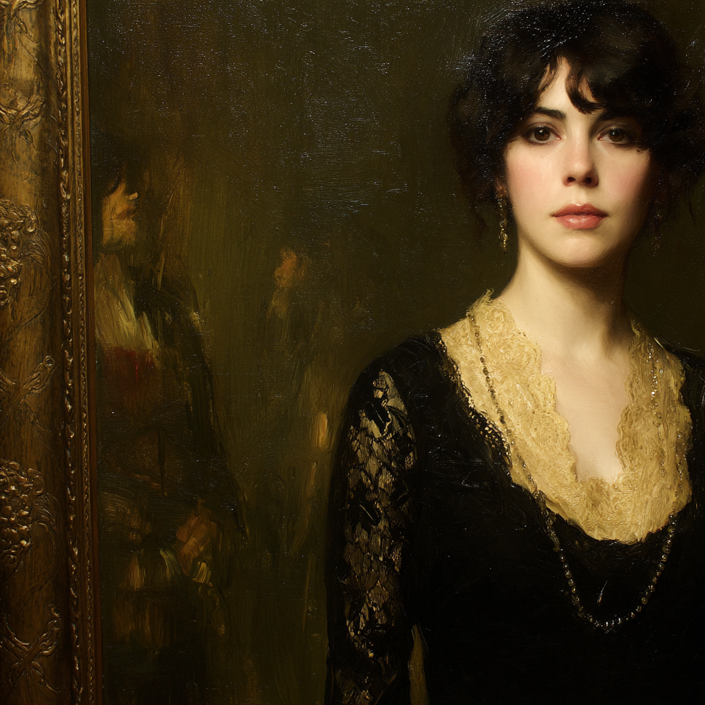 Portraet Einer Frau Mit Lace Details Und Dunklem Hintergrund | Klassisch | Einrichtungsstile