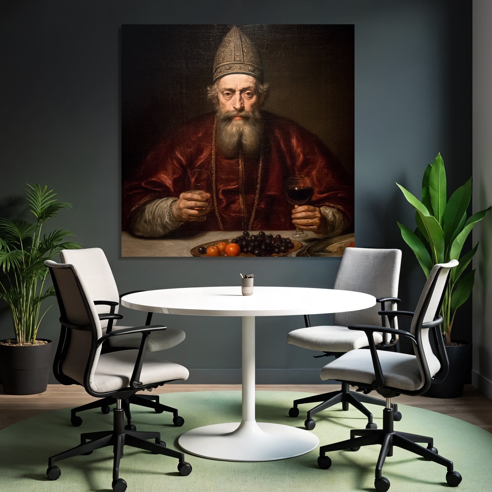 Portraet Eines Mannes Mit Glas Fruechte Und Orangen