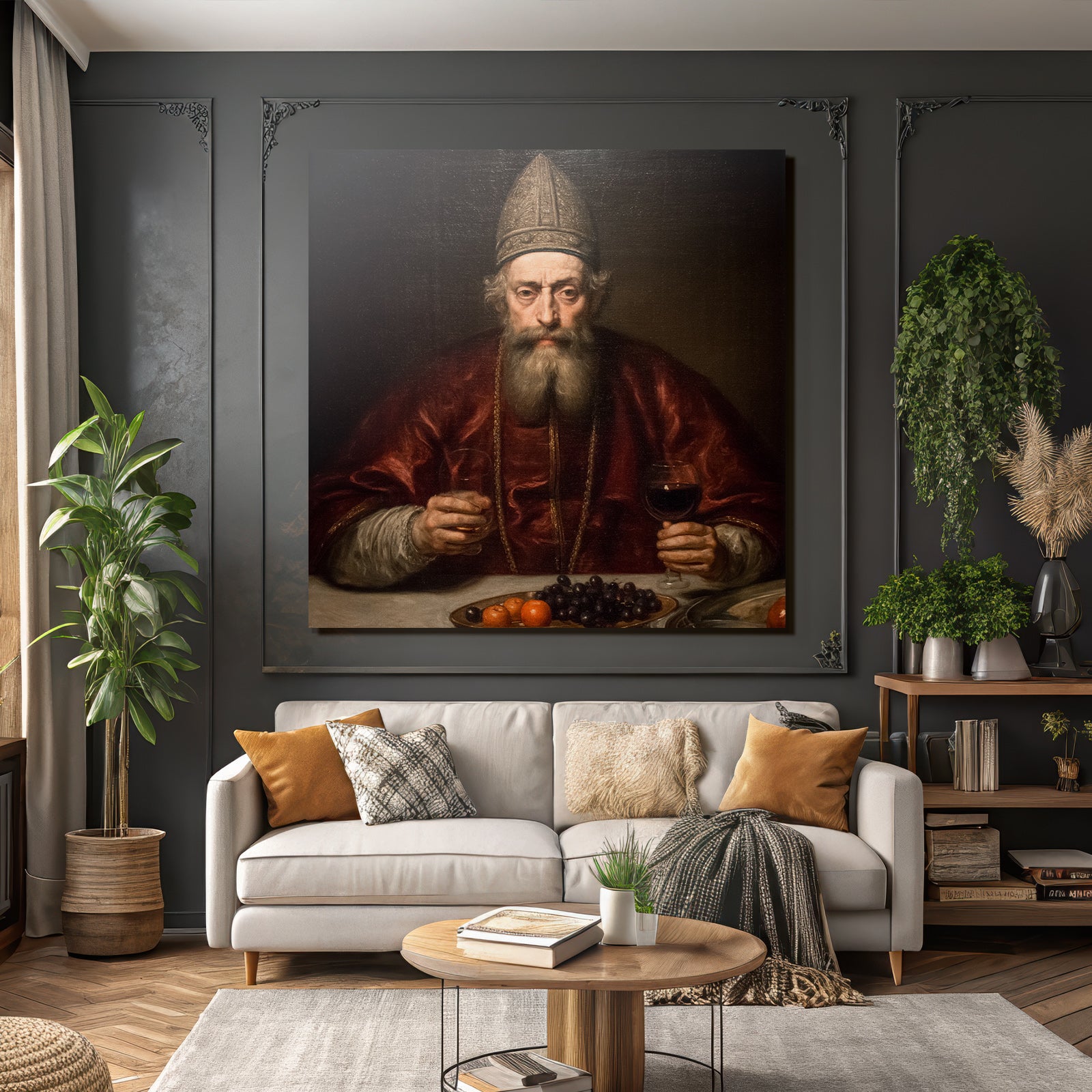 Portraet Eines Mannes Mit Glas Fruechte Und Orangen