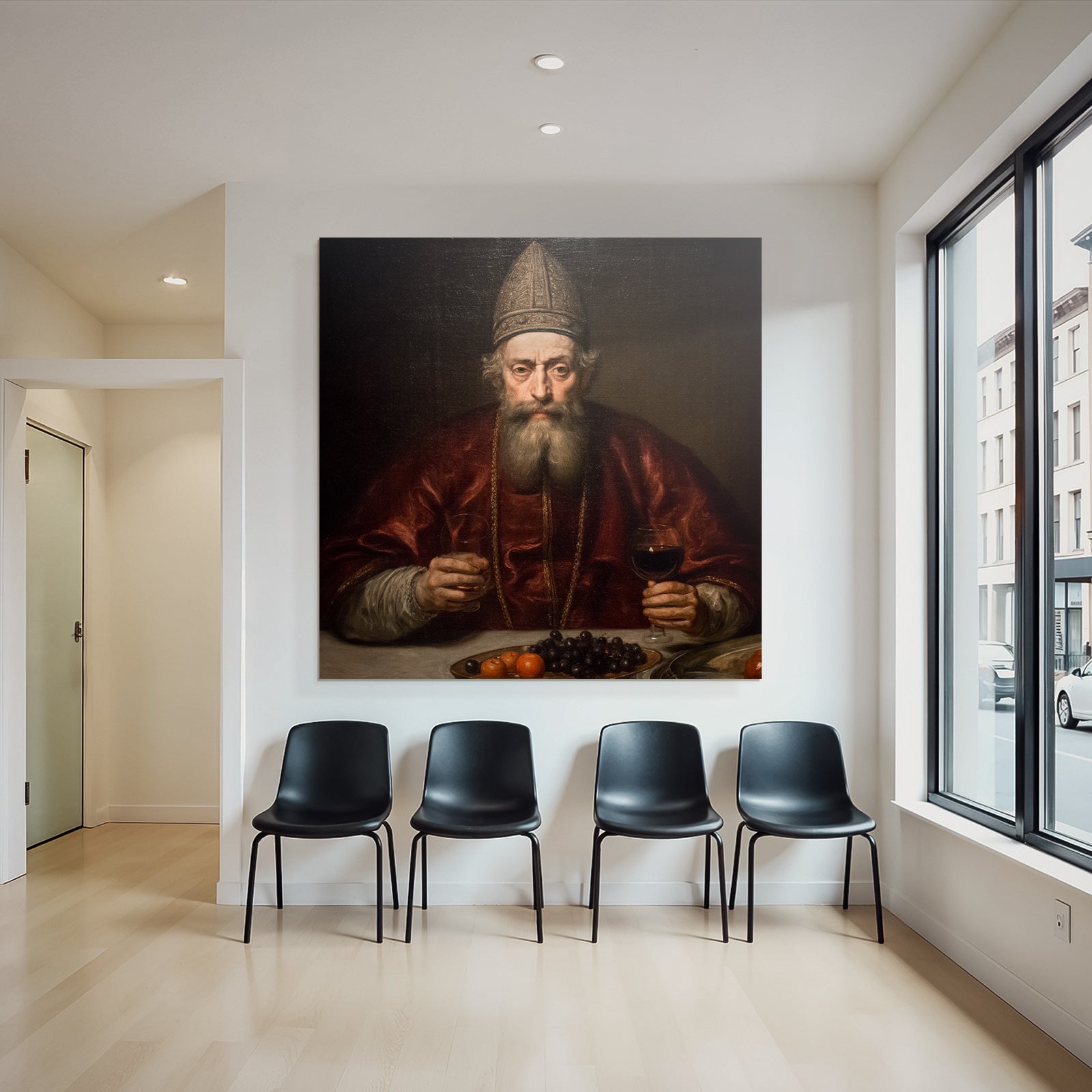 Portraet Eines Mannes Mit Glas Fruechte Und Orangen