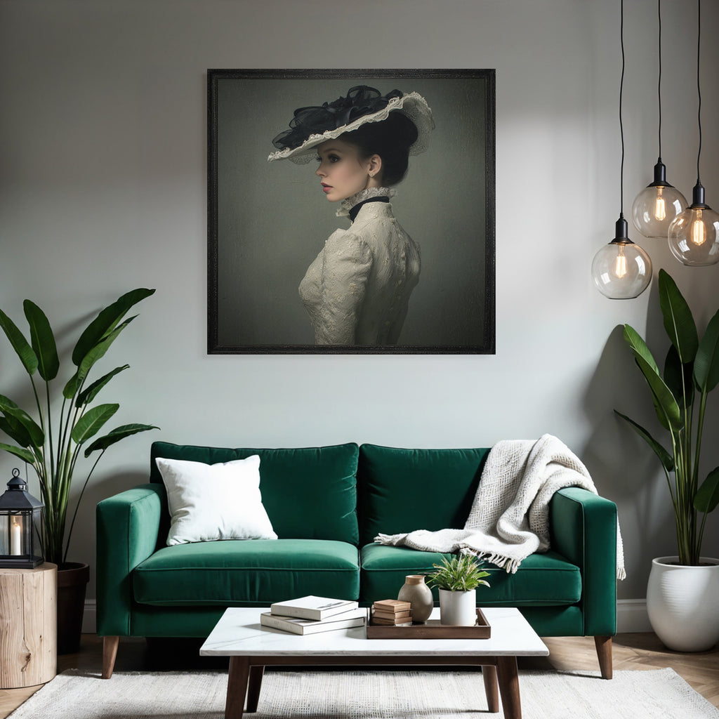 Profilansicht Frau Mit Elegantem Vintage Kleid Und Hut