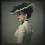Profilansicht Frau Mit Elegantem Vintage Kleid Und Hut | Klassisch | Einrichtungsstile