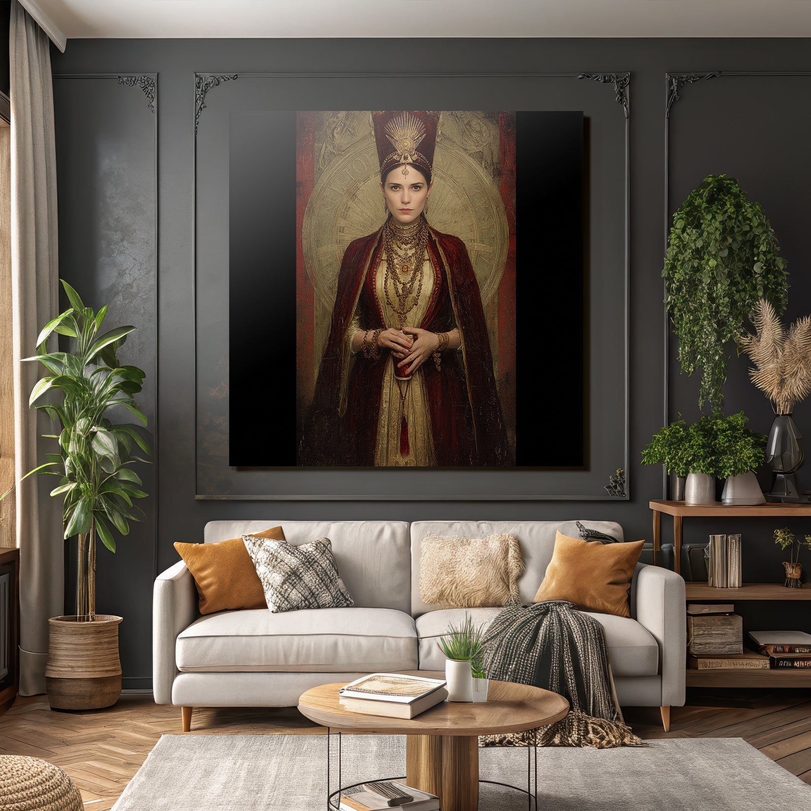 Regal Historische Frau Mit Prunkvoller Bekleidung Und Zierlichem Schmuck