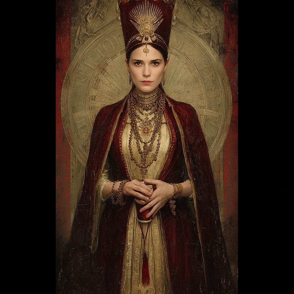Regal Historische Frau Mit Prunkvoller Bekleidung Und Zierlichem Schmuck | Klassisch | Einrichtungsstile