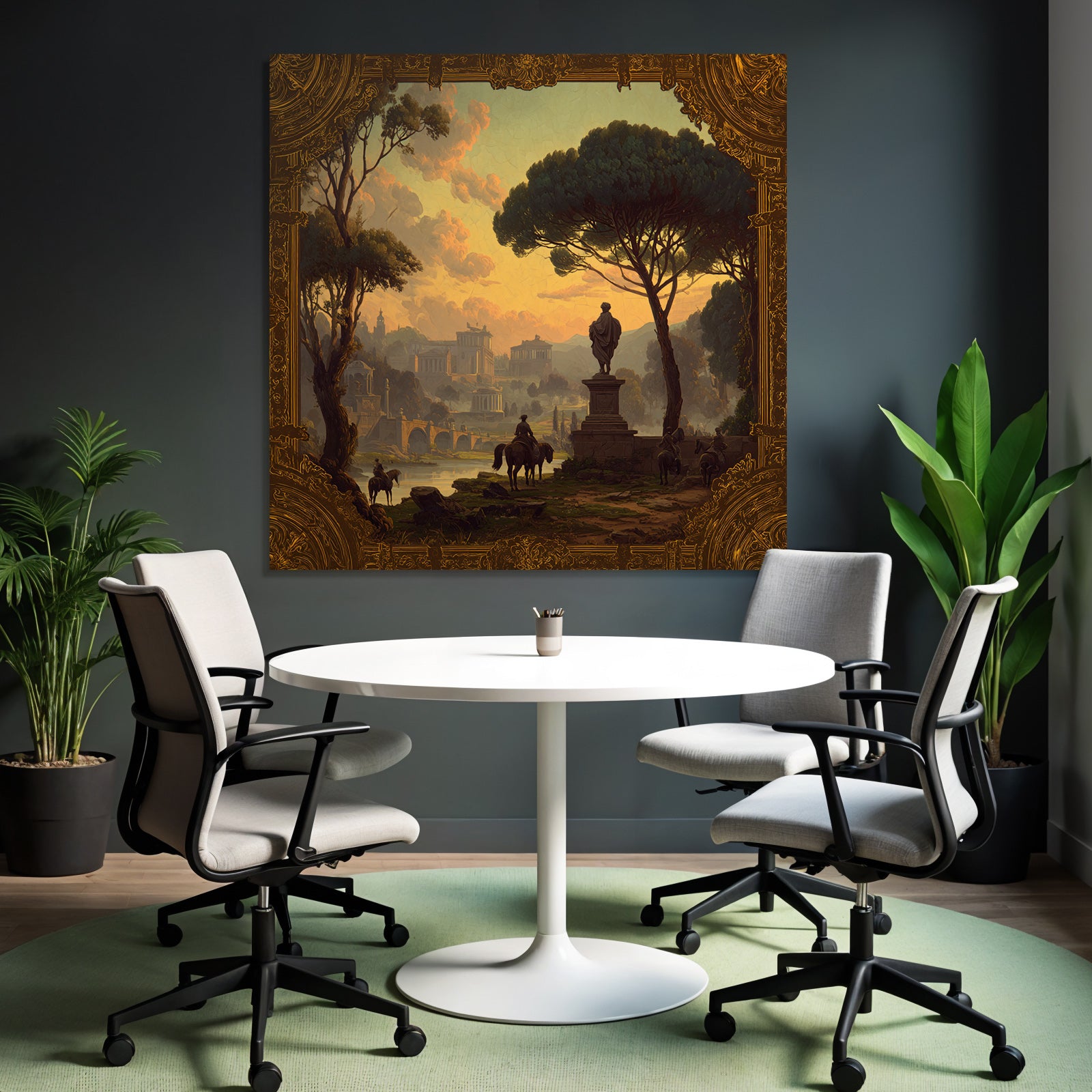 Ruhige Landschaft E Architektur Reiter Im Vordergrund Sonnenuntergang