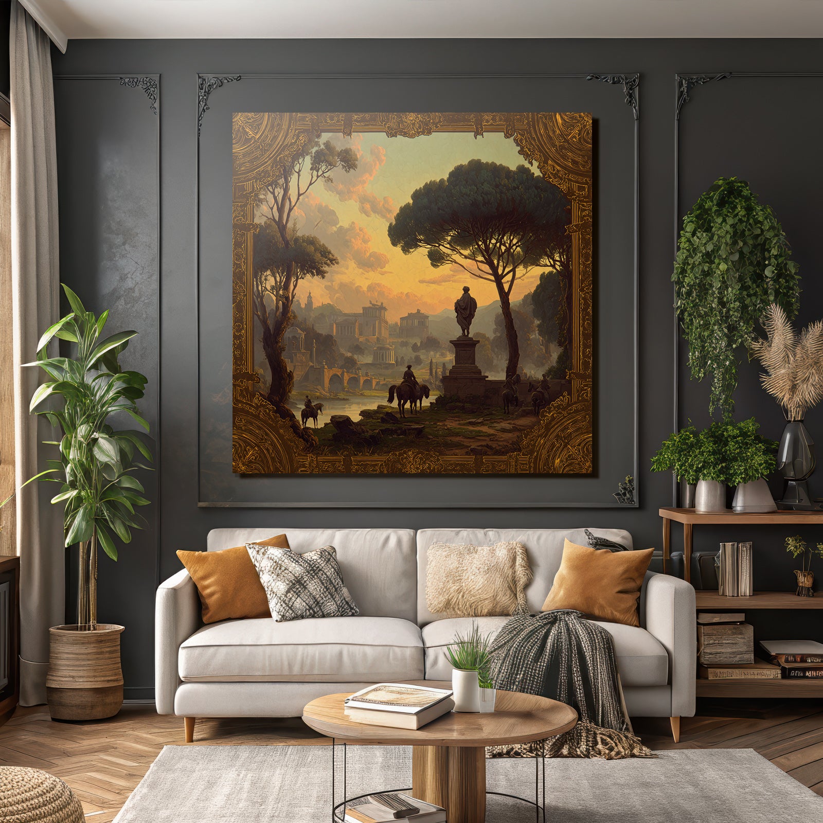 Ruhige Landschaft E Architektur Reiter Im Vordergrund Sonnenuntergang