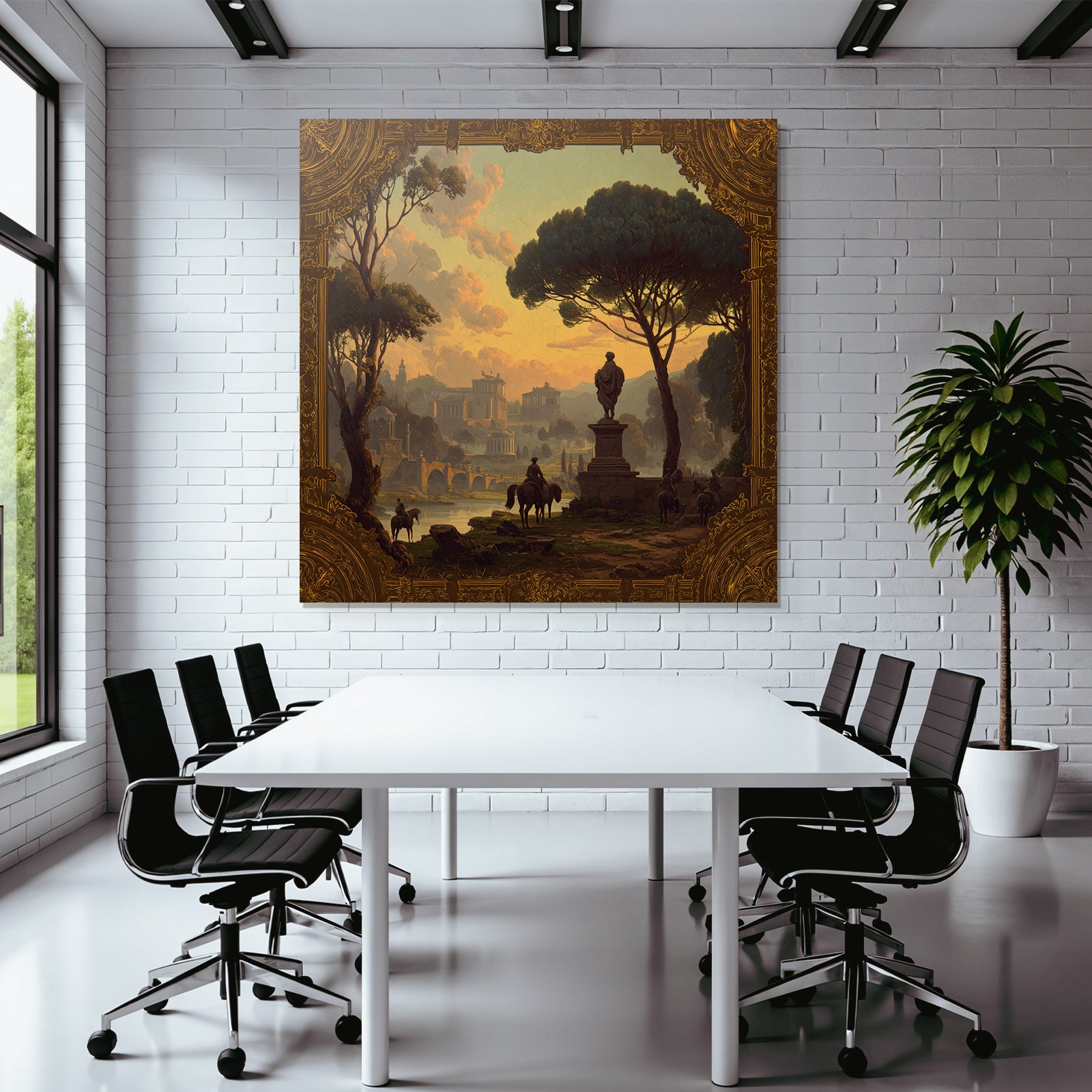 Ruhige Landschaft E Architektur Reiter Im Vordergrund Sonnenuntergang
