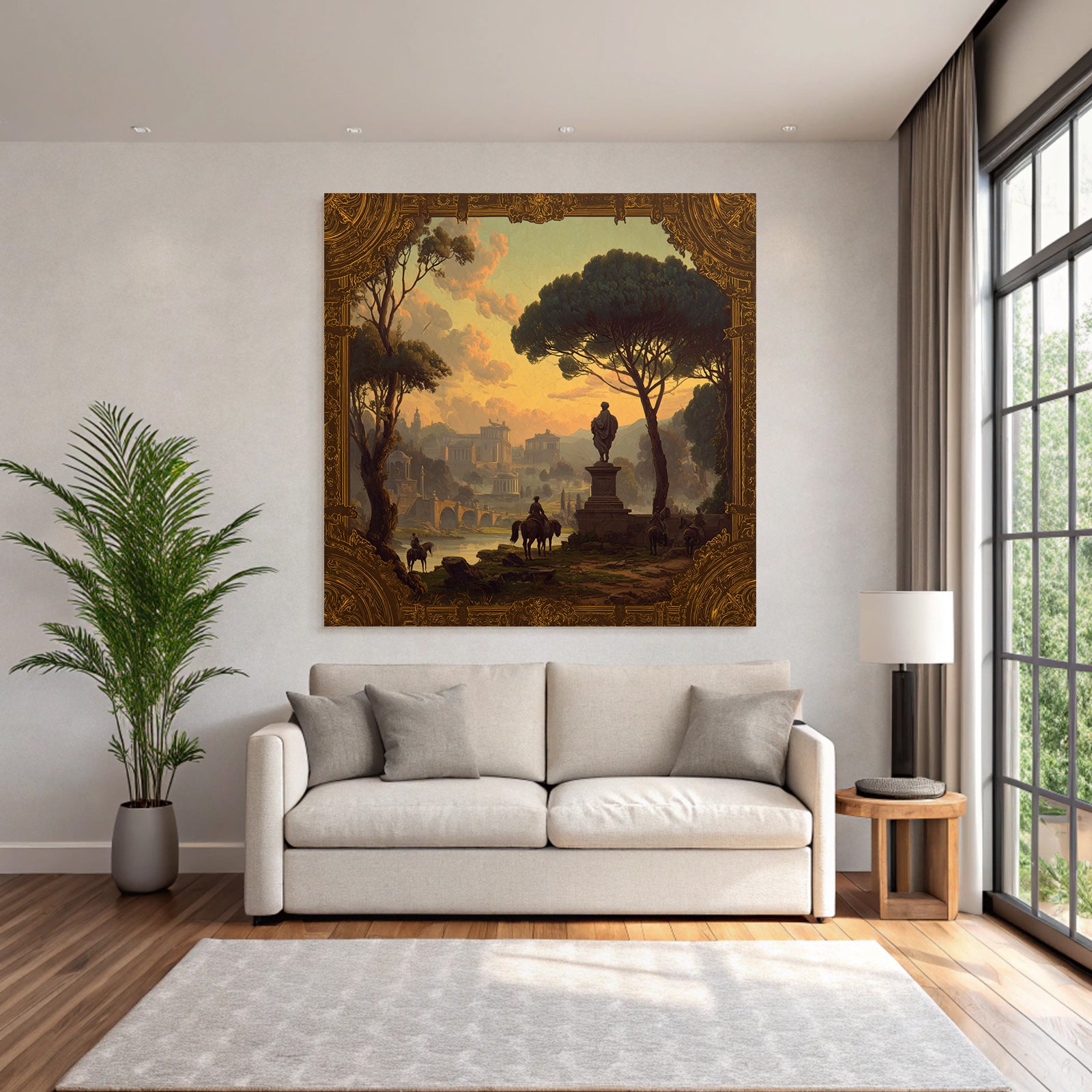 Ruhige Landschaft E Architektur Reiter Im Vordergrund Sonnenuntergang