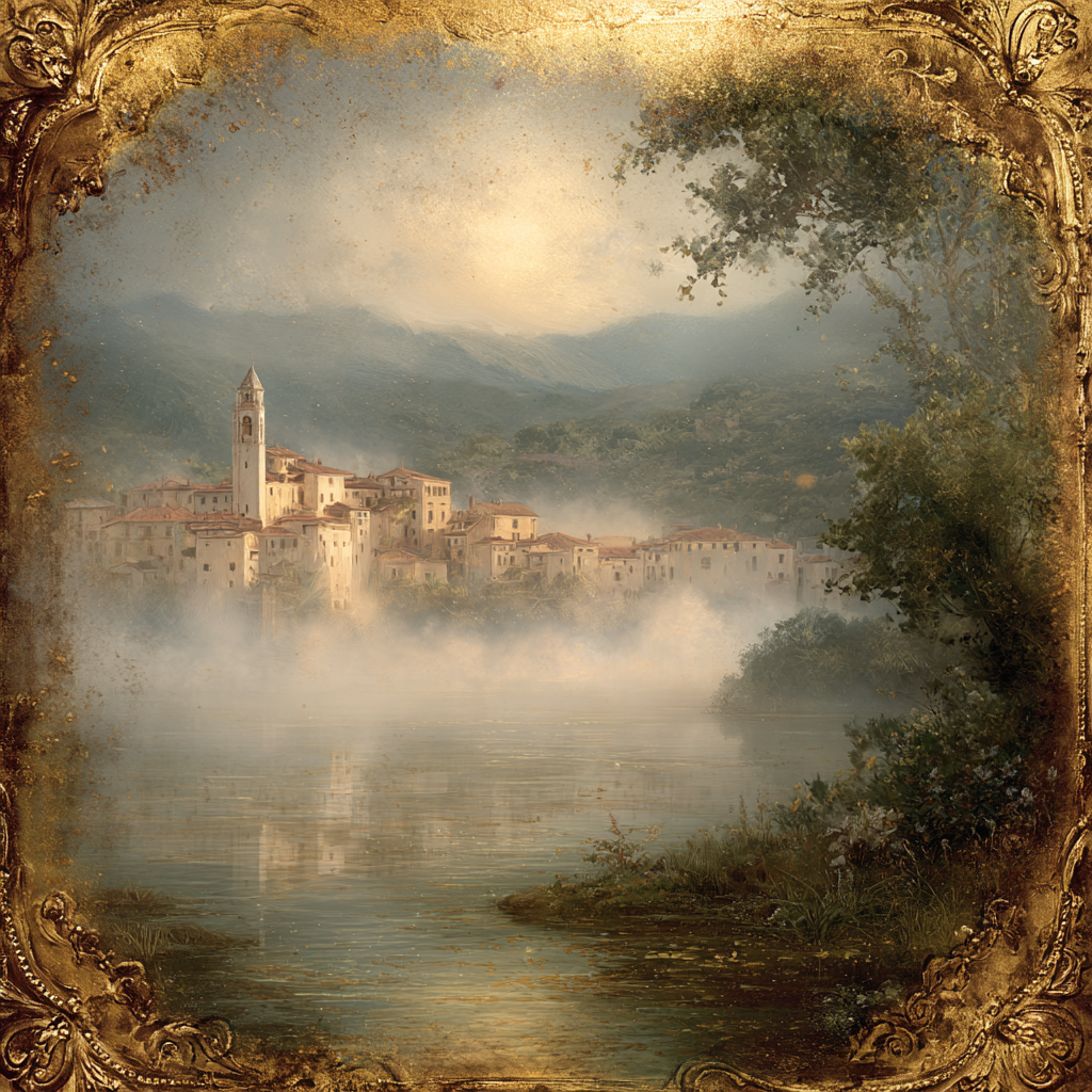 Ruhiges Dorf Am Fluss Mit Nebel Und Glockenturm | Klassisch | Einrichtungsstile