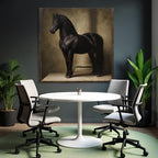 Black Horse Next to Column Artful Representation