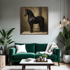 Black Horse Next to Column Artful Representation