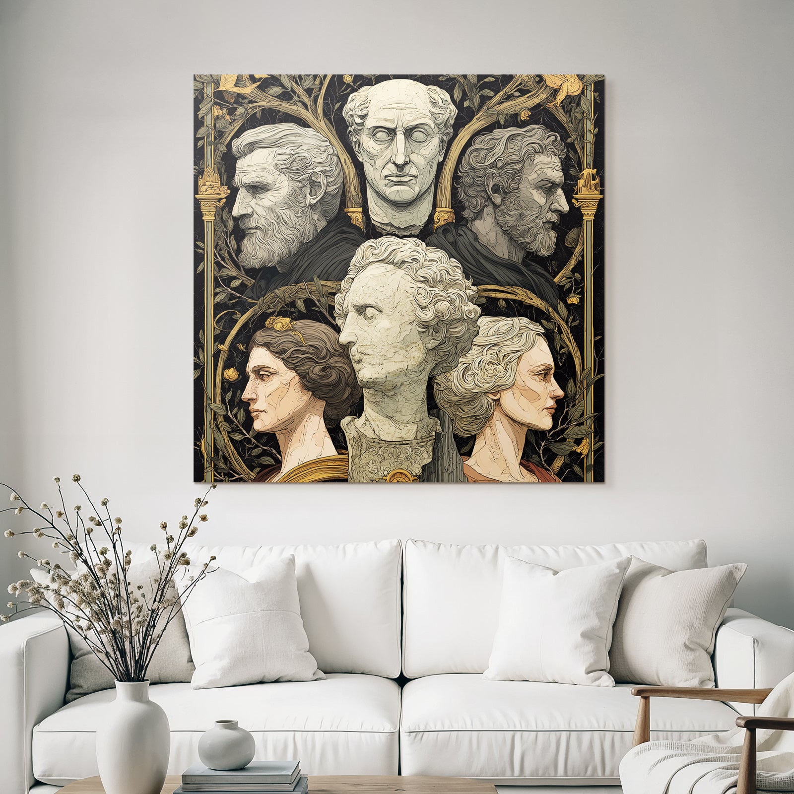 Stylisierte Darstellung Er Skulpturen Mit Vine Und Blumenmotiven