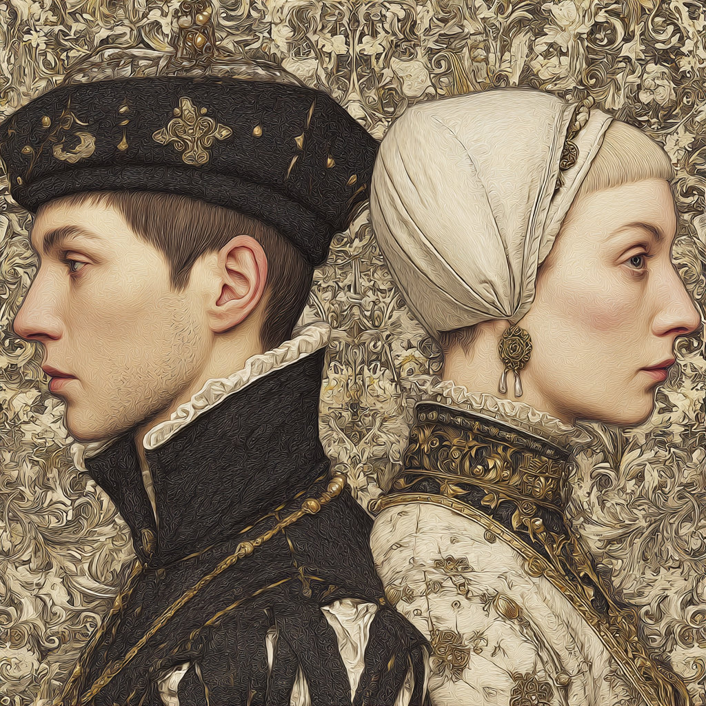Stylisierte Kunstwerk Der Individuen Im Profil Mit Historiischer Kleidung | Klassisch | Einrichtungsstile