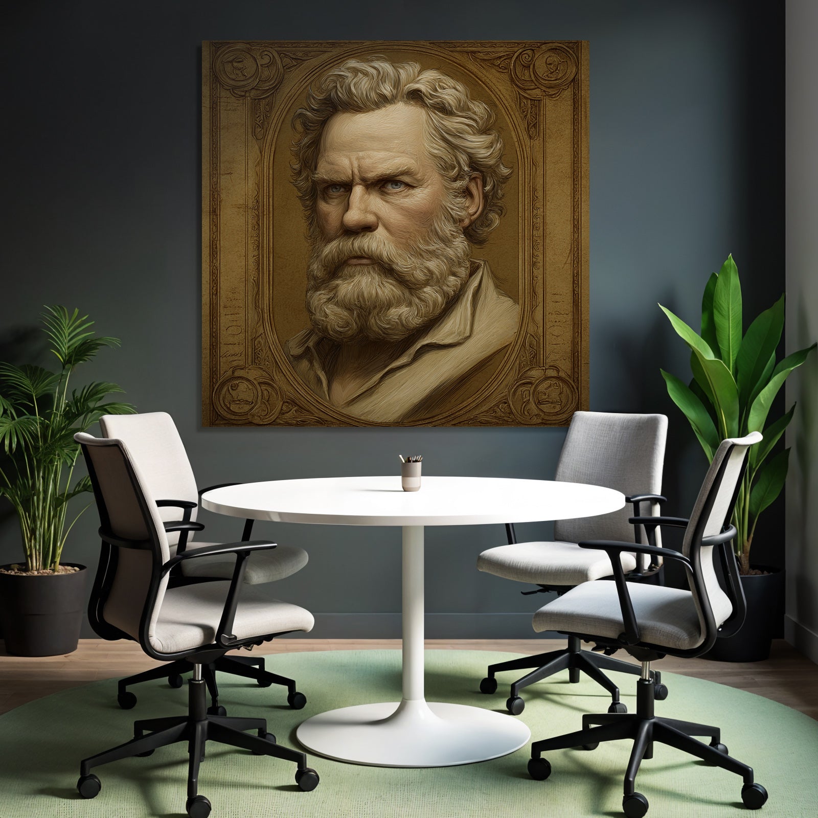 Stylisierte Portreit Eines Mannes Mit Bart Und Welligem Haar