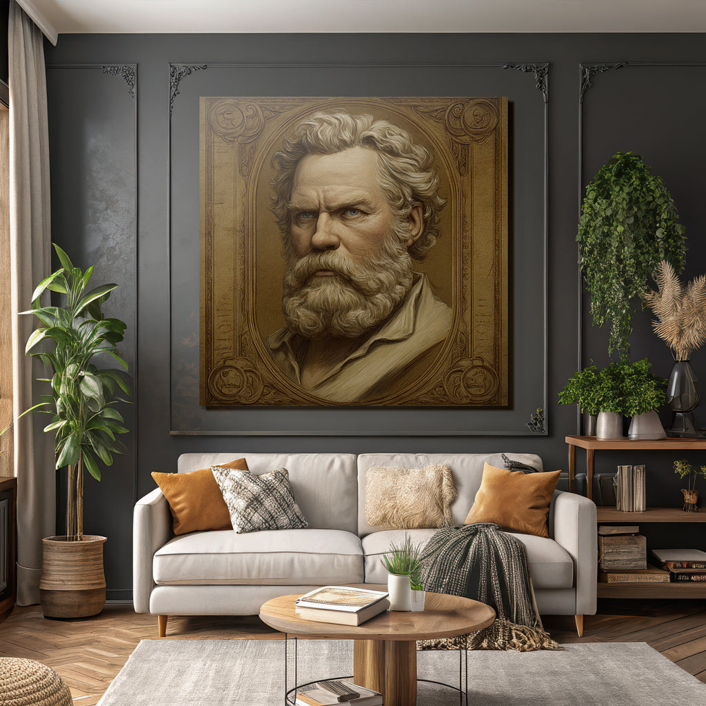 Stylisierte Portreit Eines Mannes Mit Bart Und Welligem Haar