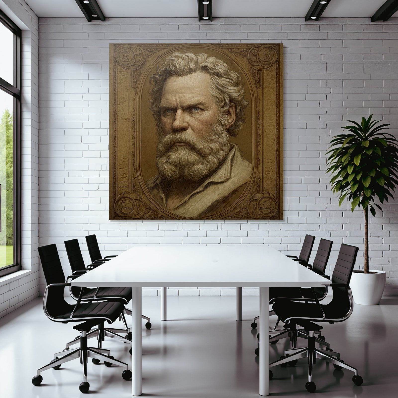 Stylisierte Portreit Eines Mannes Mit Bart Und Welligem Haar