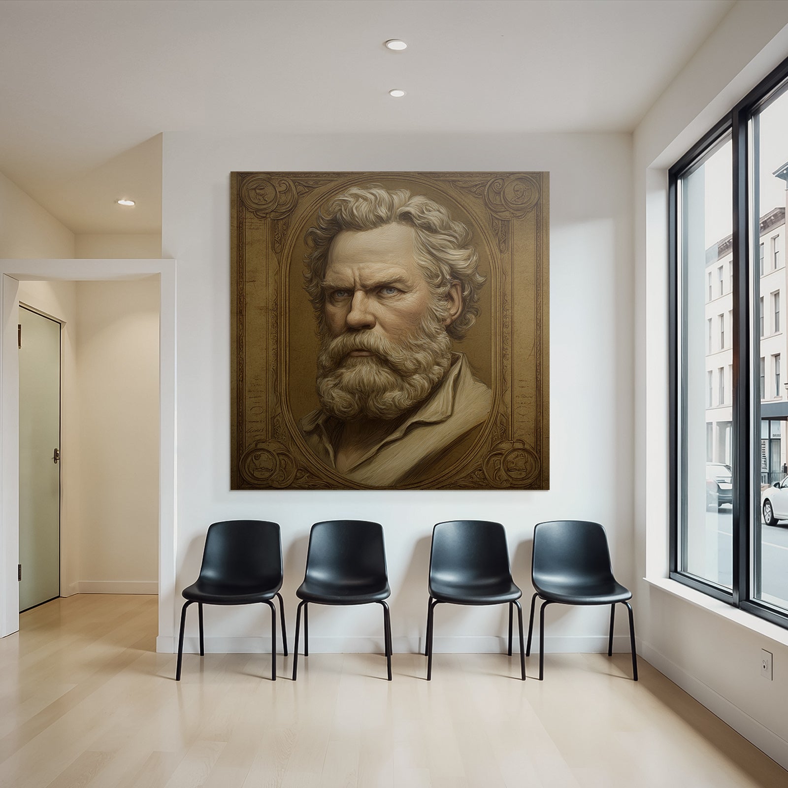 Stylisierte Portreit Eines Mannes Mit Bart Und Welligem Haar