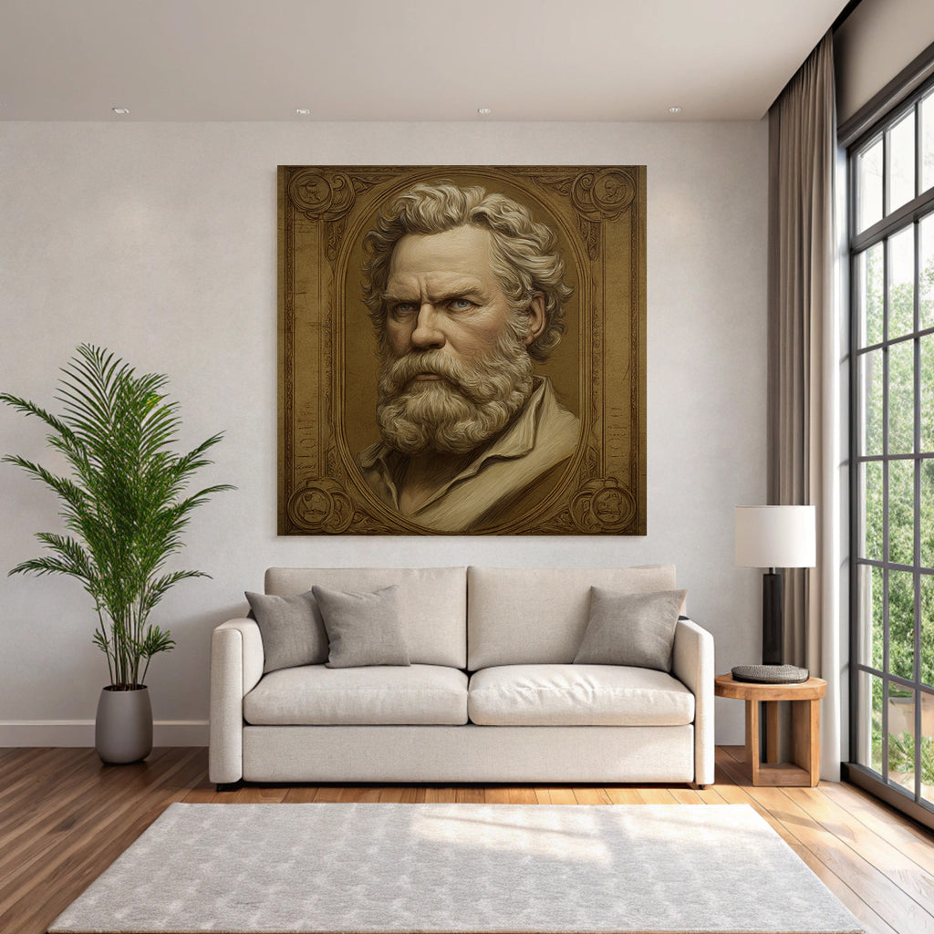 Stylisierte Portreit Eines Mannes Mit Bart Und Welligem Haar