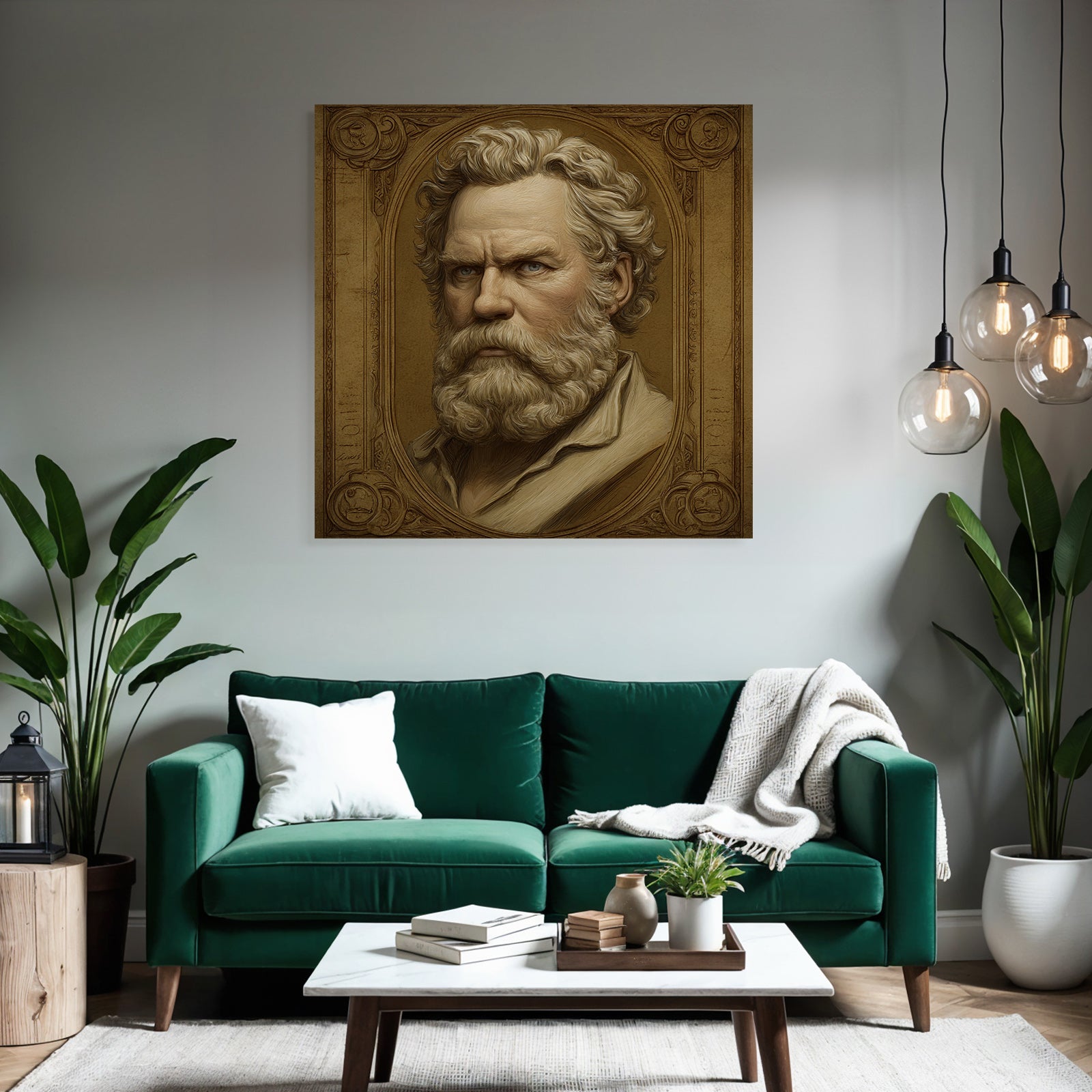 Stylisierte Portreit Eines Mannes Mit Bart Und Welligem Haar