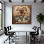 Surreale Kunstszene Mit Skulpturen Und Kuestenlandschaft