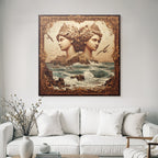Surreale Kunstszene Mit Skulpturen Und Kuestenlandschaft