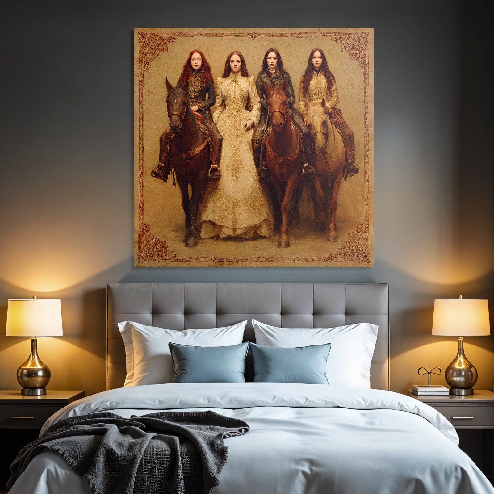 Vier Frauen Auf Pferden Im Historischen Fantasy Stil Eleganz Und Abenteuer