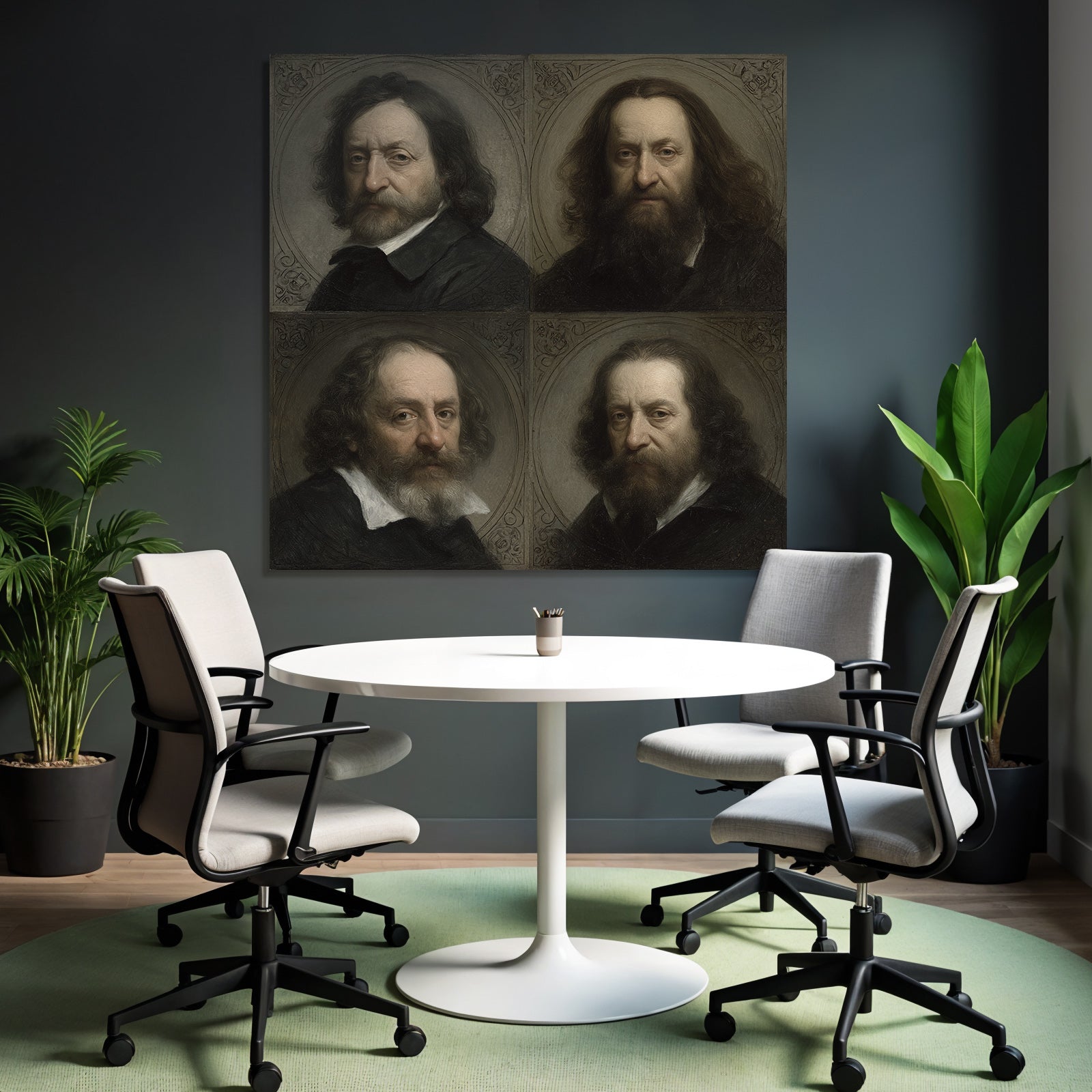 Vier Portraets Mannliche Figuren Mit Ausdruck Vintage Stil