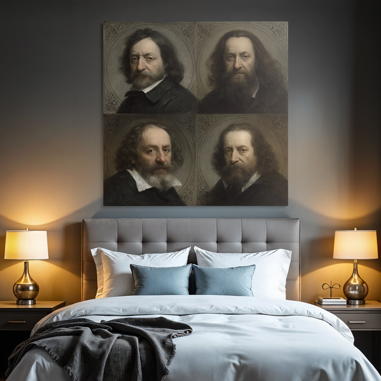 Vier Portraets Mannliche Figuren Mit Ausdruck Vintage Stil