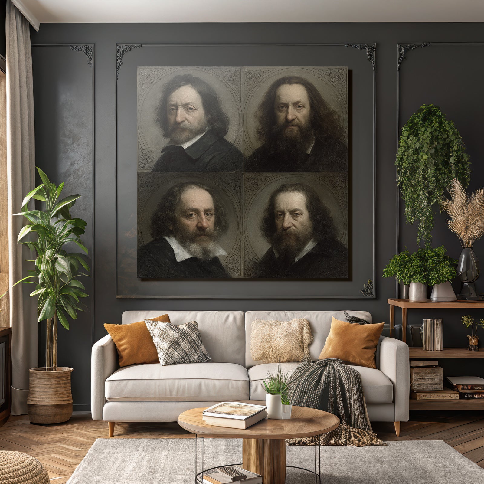Vier Portraets Mannliche Figuren Mit Ausdruck Vintage Stil