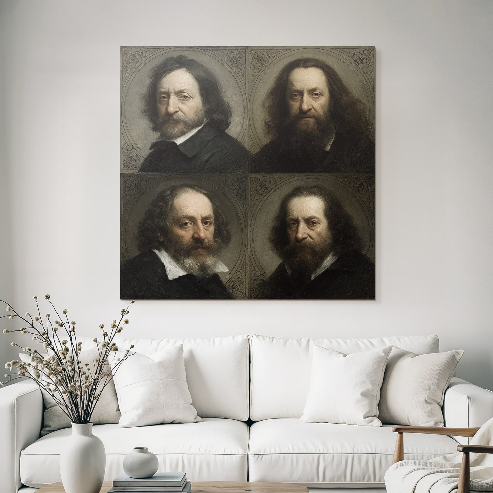 Vier Portraets Mannliche Figuren Mit Ausdruck Vintage Stil