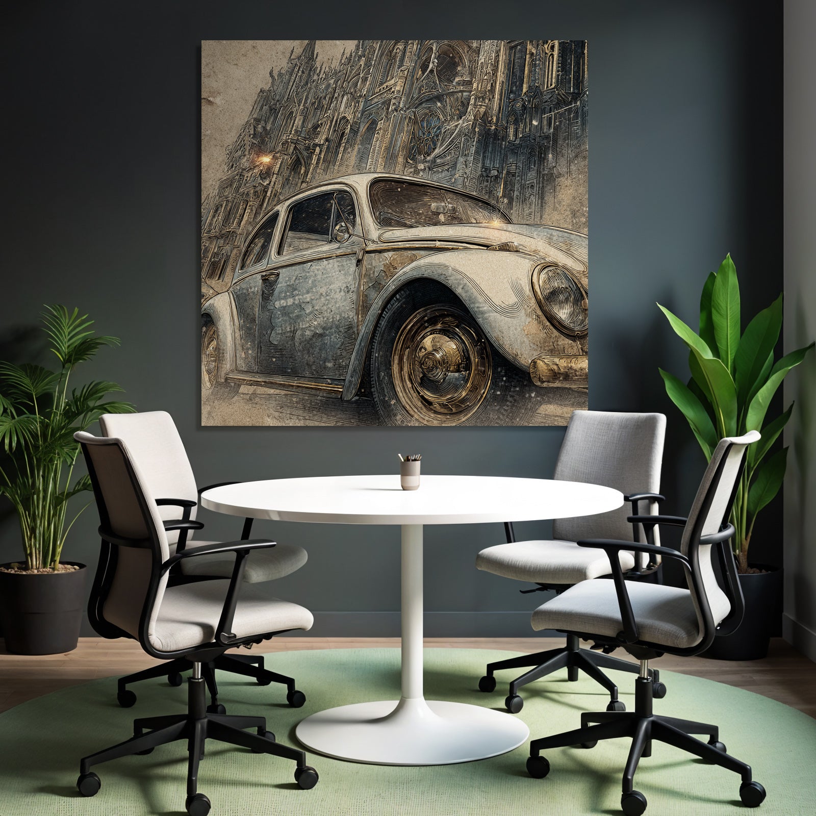 Vintage Auto Vor Architektonischem Hintergrund Skizzenhaft