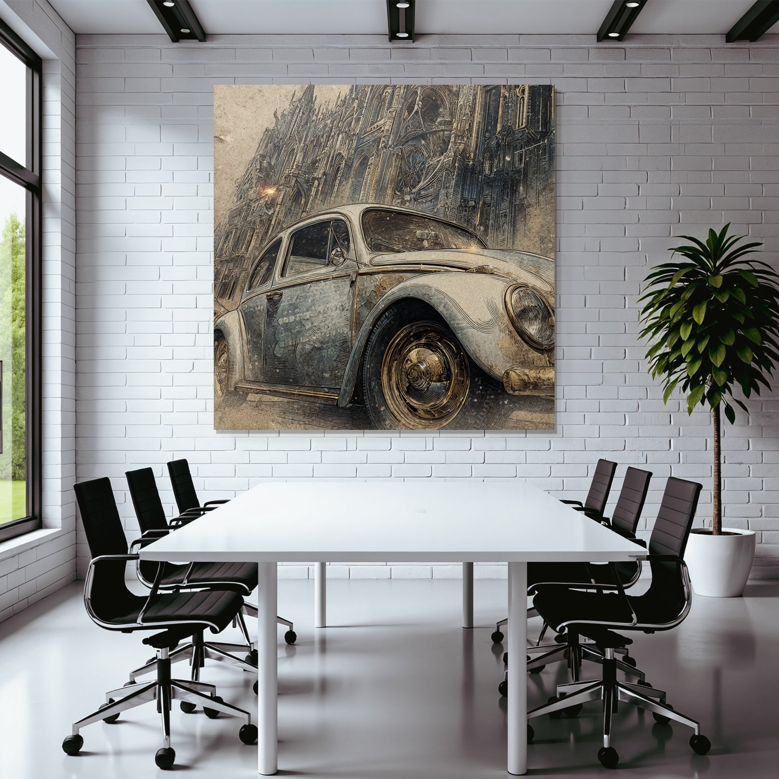 Vintage Auto Vor Architektonischem Hintergrund Skizzenhaft