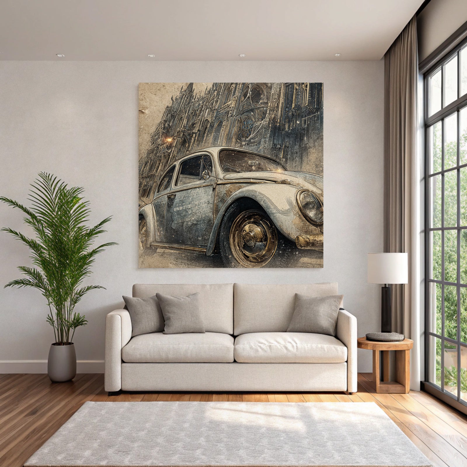 Vintage Auto Vor Architektonischem Hintergrund Skizzenhaft