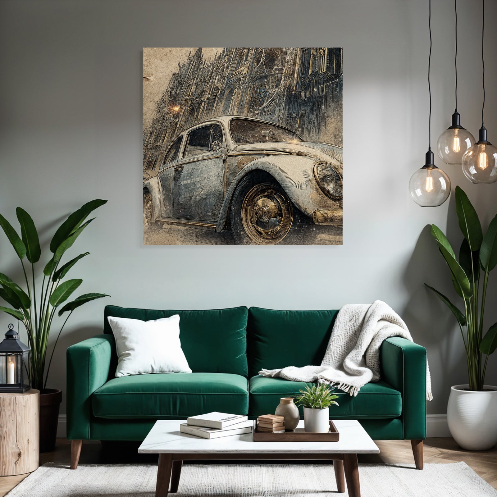 Vintage Auto Vor Architektonischem Hintergrund Skizzenhaft