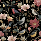 Vogel Und Blumen Illustration Dunkler Hintergrund.decorative Prints | Klassisch | Einrichtungsstile