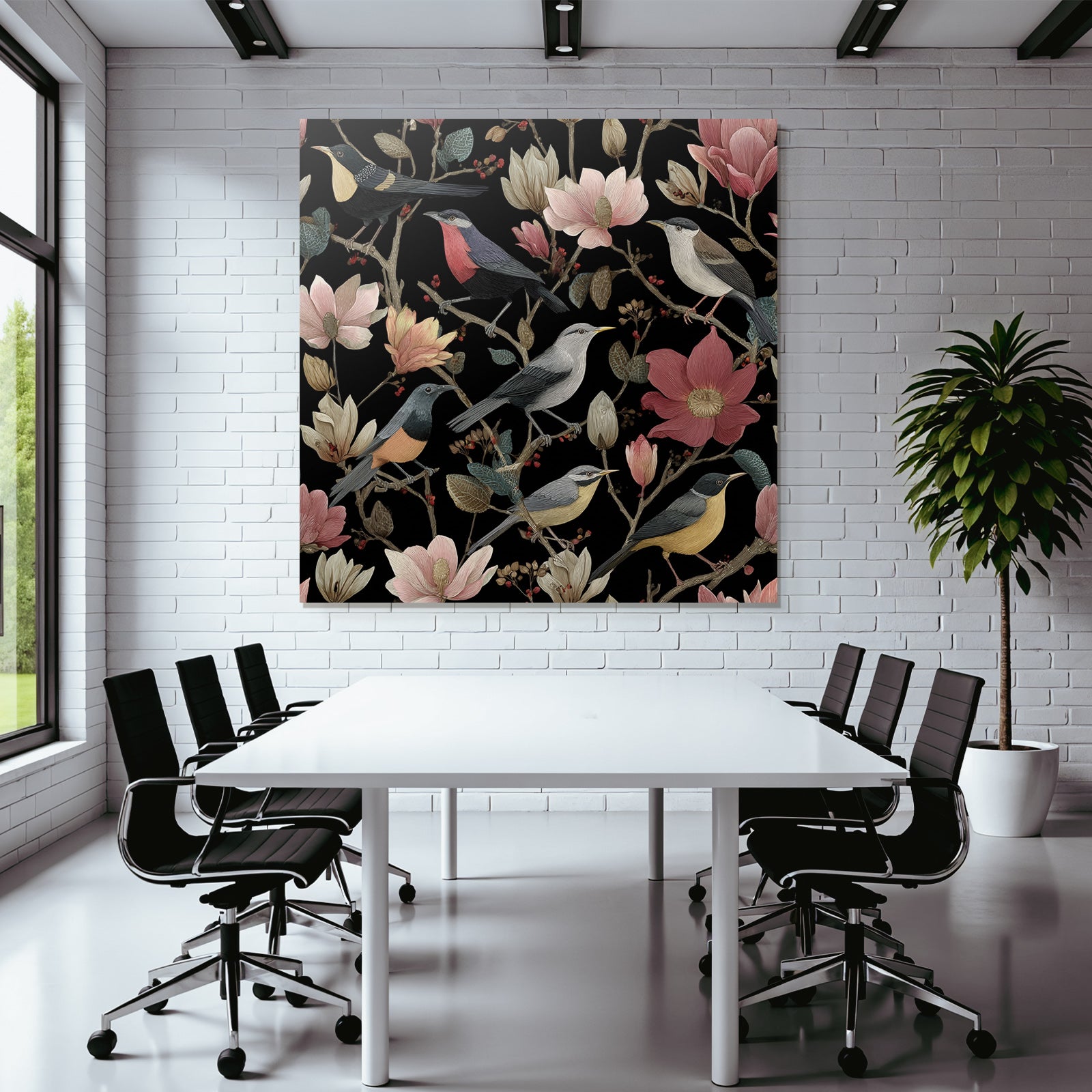 Vogel Und Blumen Illustration Dunkler Hintergrund.decorative Prints