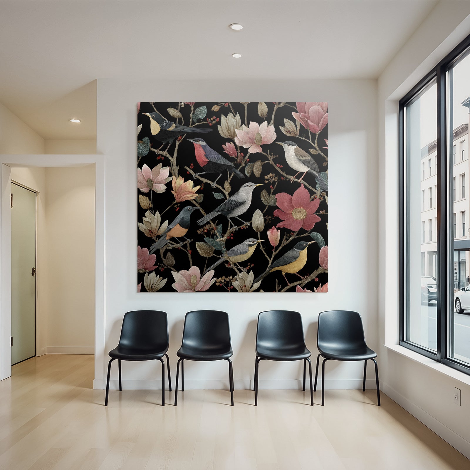 Vogel Und Blumen Illustration Dunkler Hintergrund.decorative Prints