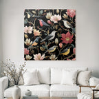 Vogel Und Blumen Illustration Dunkler Hintergrund.decorative Prints