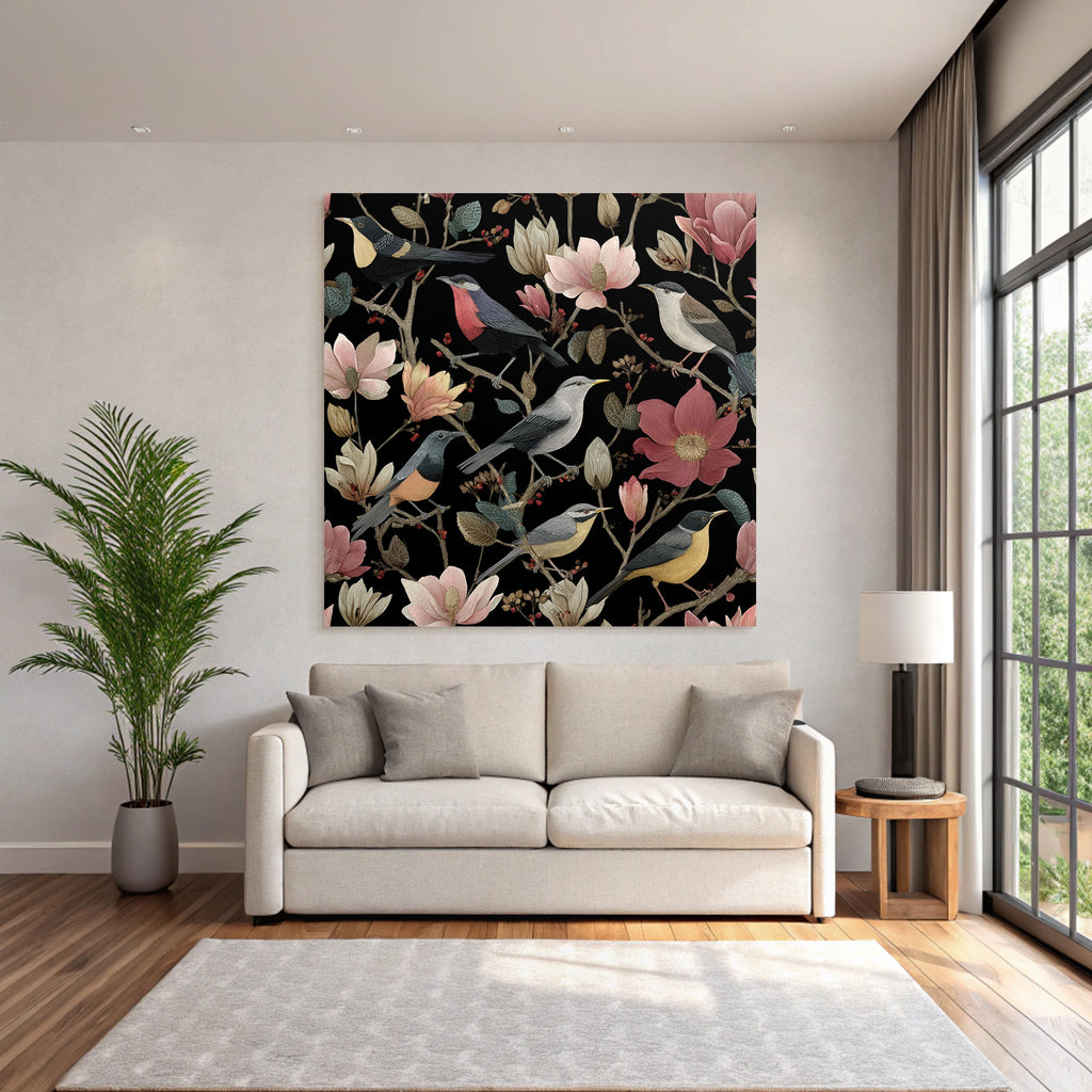 Vogel Und Blumen Illustration Dunkler Hintergrund.decorative Prints