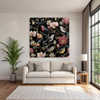 Vogel Und Blumen Illustration Dunkler Hintergrund.decorative Prints