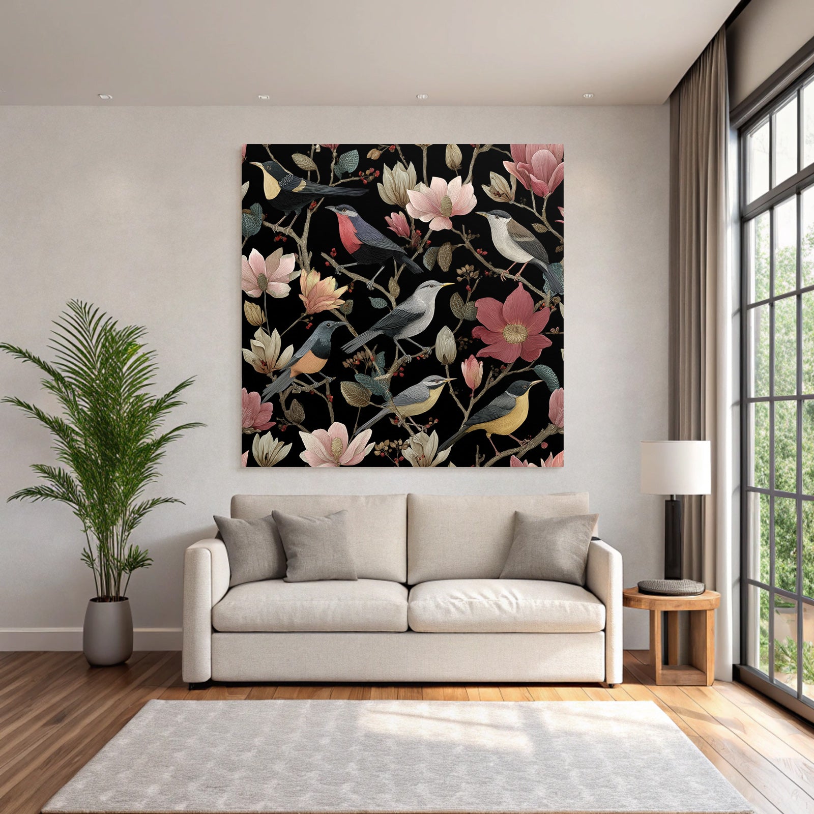 Vogel Und Blumen Illustration Dunkler Hintergrund.decorative Prints