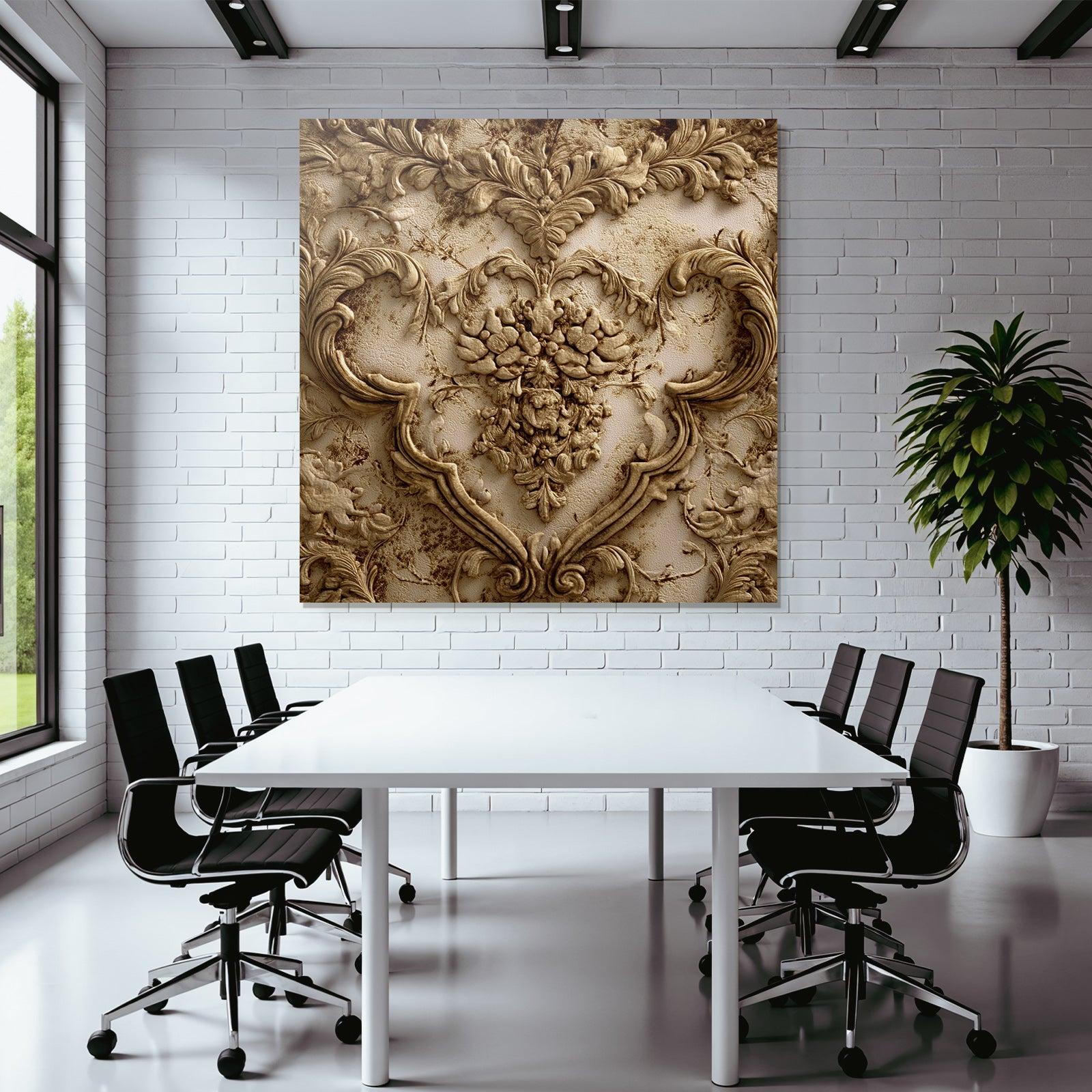 Wall texture with floral motifs and relief sculptures gold bronze finish