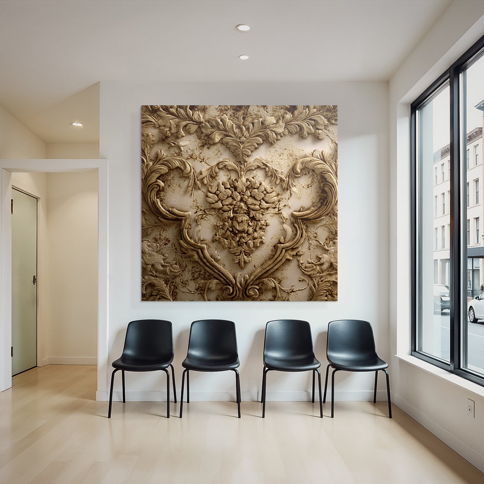Wall texture with floral motifs and relief sculptures gold bronze finish