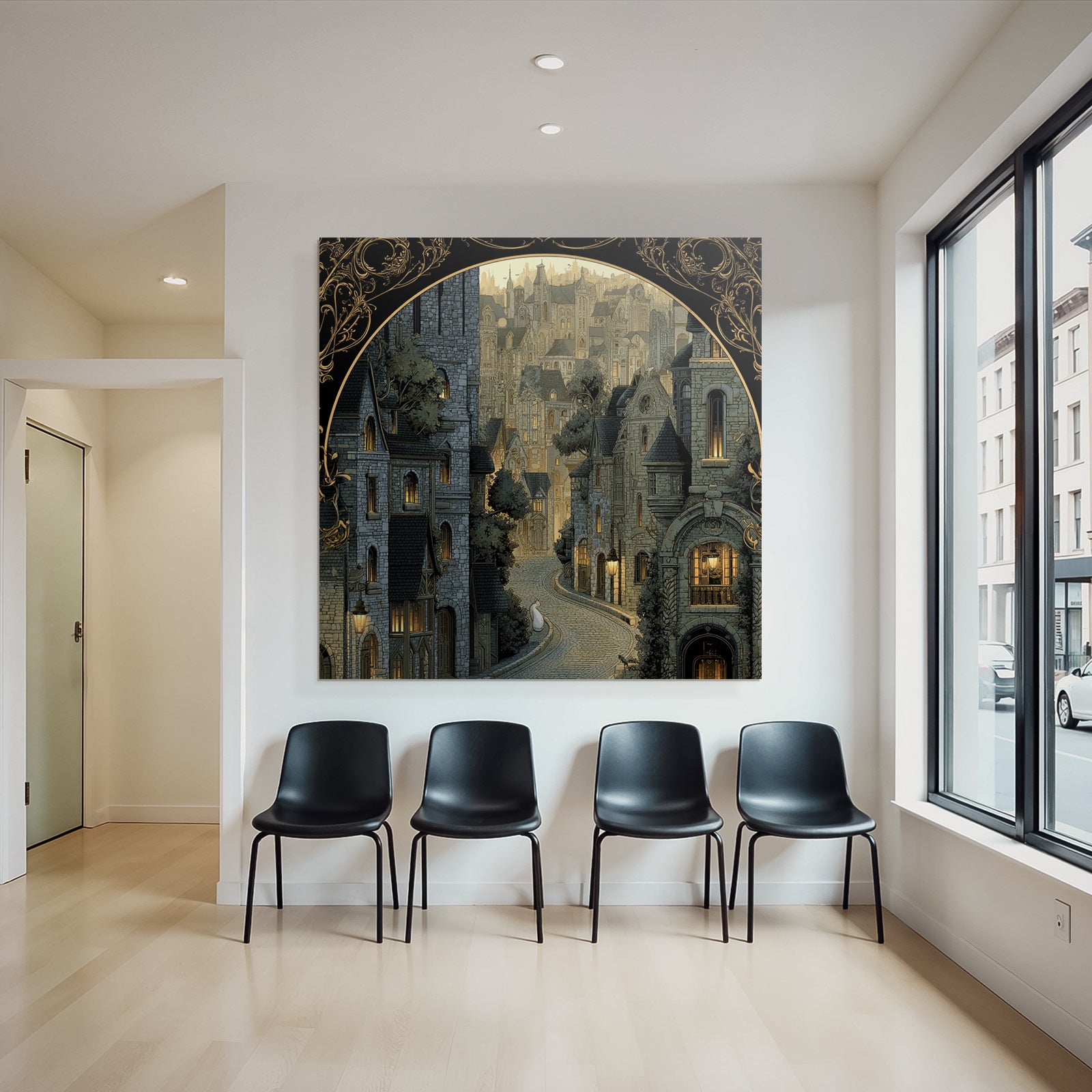 Wunderschoene Illustration Architektonische Szene Mit Cobblestone Strasse Vintage Stil