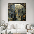 Wunderschoene Illustration Architektonische Szene Mit Cobblestone Strasse Vintage Stil