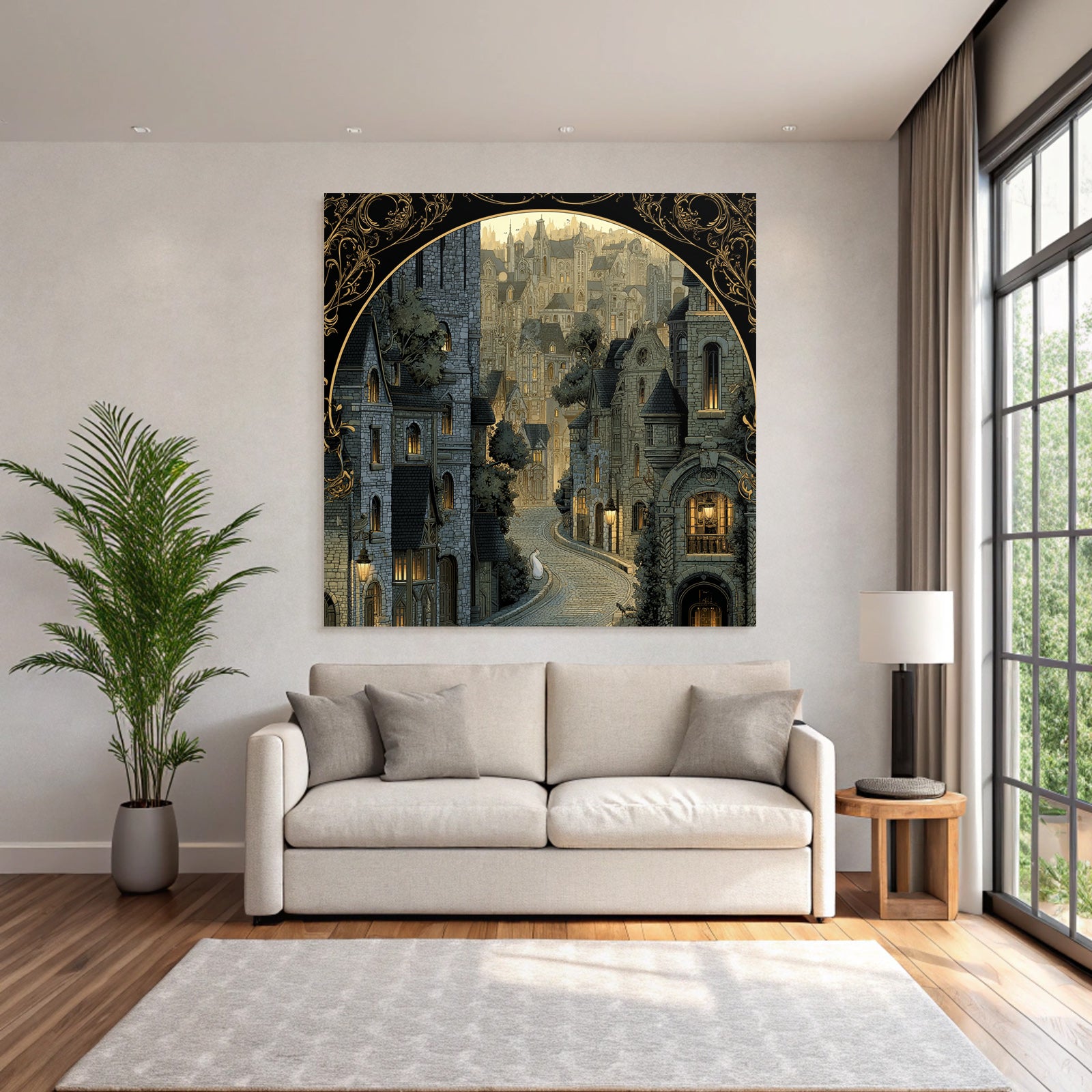 Wunderschoene Illustration Architektonische Szene Mit Cobblestone Strasse Vintage Stil