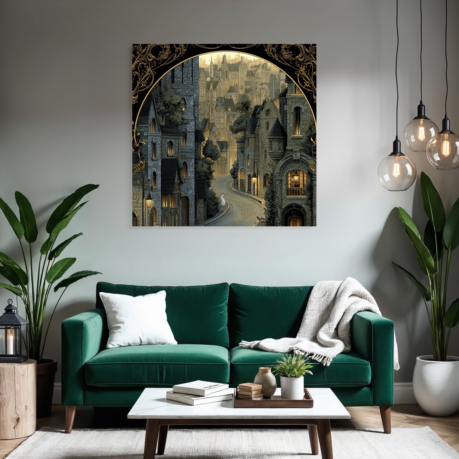 Wunderschoene Illustration Architektonische Szene Mit Cobblestone Strasse Vintage Stil