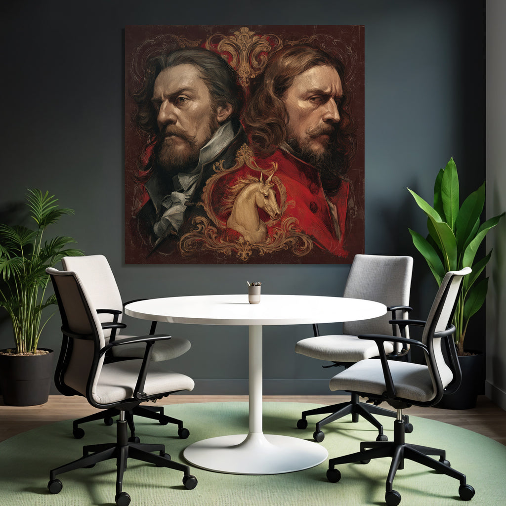 Zwei Maenner Unicorn Hintergrund Kunstvolle Darstellung