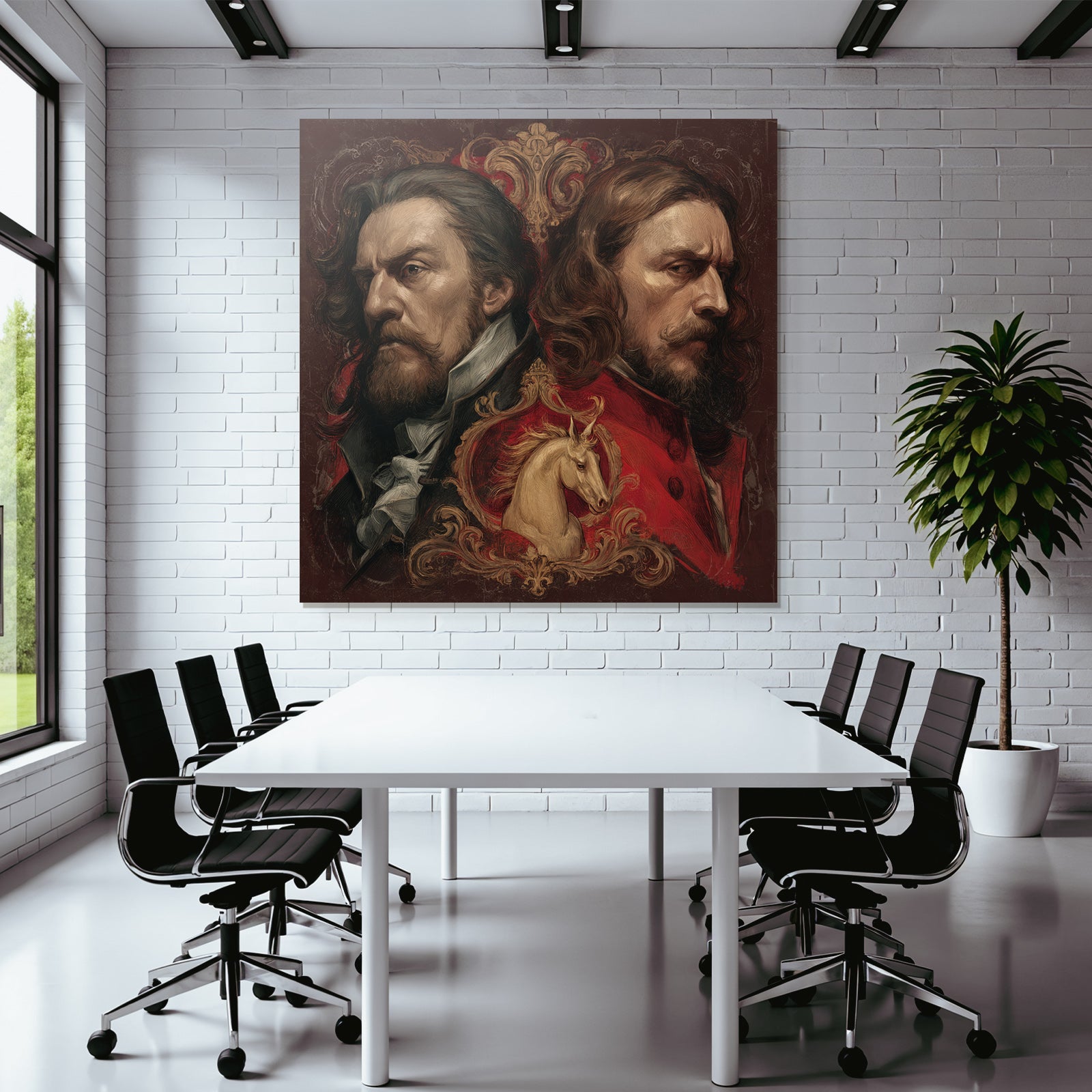 Zwei Maenner Unicorn Hintergrund Kunstvolle Darstellung